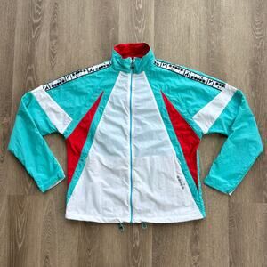 Diadora Vintage Colorblock Track Jacket Teal White Red Logo Tape M Windbreaker